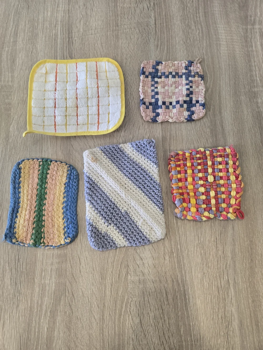 Vintage Handmade Woven Potholders Lot of 5 Cottagecore Kitchen Trivet Hotpad